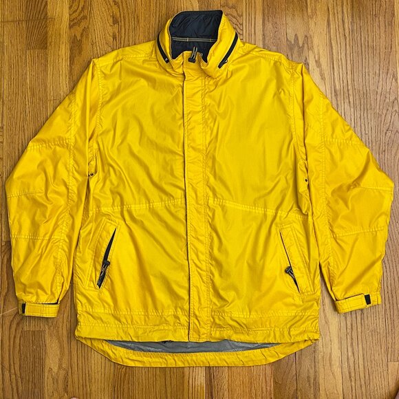 Vintage Men's GAP Yellow Rain Jacket Size Large L Hooded Full Zip August 2000 - Picture 1 of 10